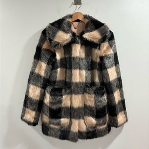 Jakke Women Tammy Pink Checked Faux Fur Jacket Size 4